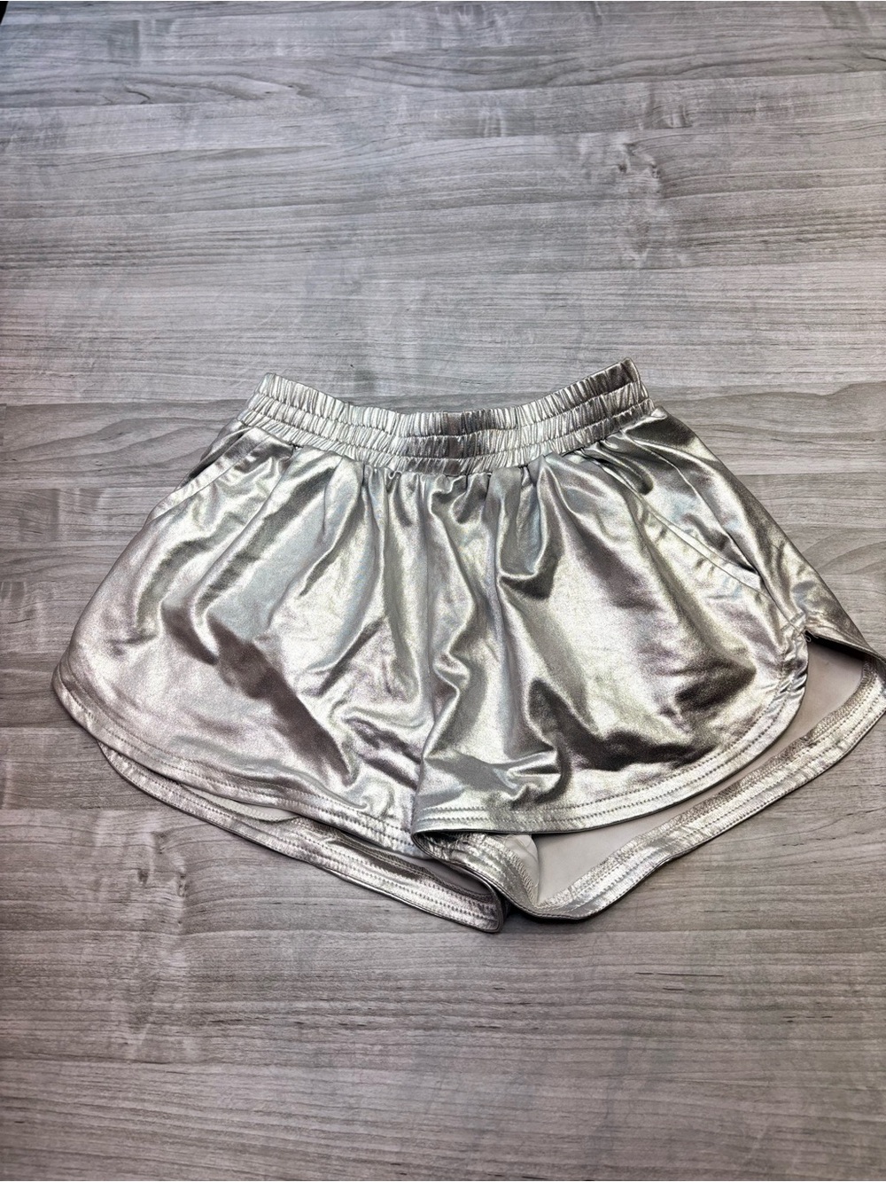 Metallic Silver Rave Festival Women's Athletic Shorts Size Small